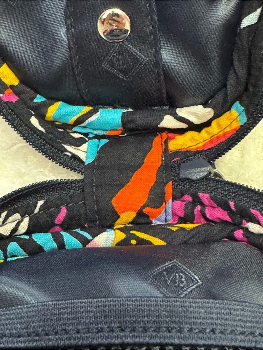 Vera Bradley Quilted Round Coin Case in Black, Pink & Teal Floral Print